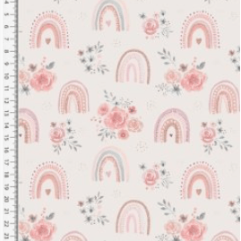 Attēls ar Premium 100% kokvilnas audums - rozītes ar varavīksnēm 130 g/m² – pieejams Šarlotes audumi