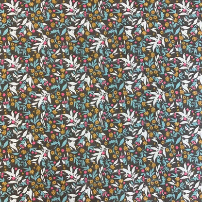Tissu premium 100 % coton - motif discret sur fond marron foncé 115 g/m²