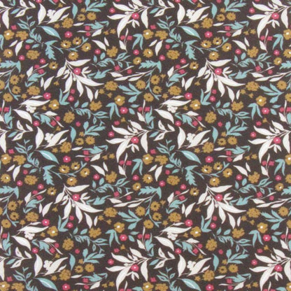 Tissu premium 100 % coton - motif subtil sur fond marron foncé 115 g/m²