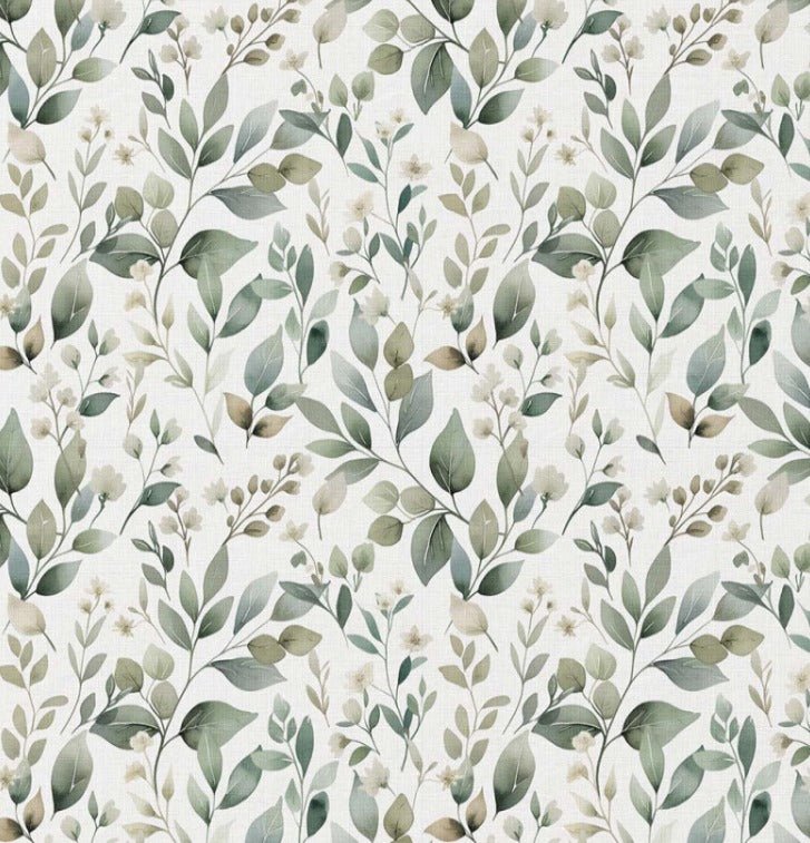 Tissu Premium 100 % coton à feuilles vertes, 115 g/m² – disponible chez Šarlotes audumi
