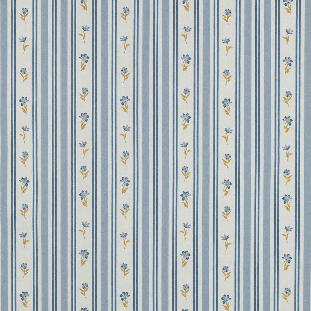 Attēls ar Premium 100% kokvilnas audums - zils ziedu un līnijas motīvs 110 g/m² – pieejams Šarlotes audumi