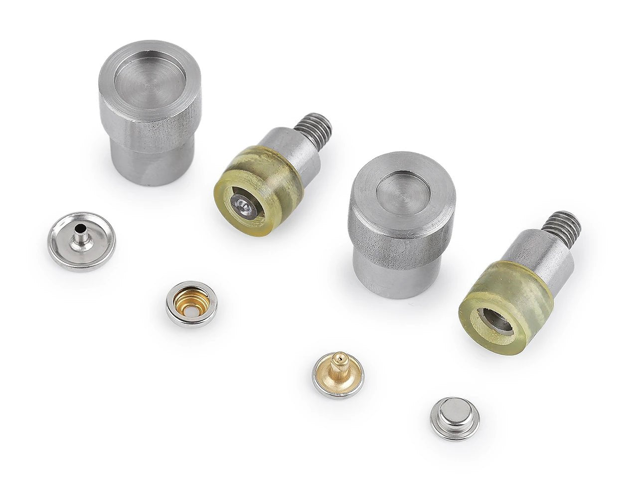 Attēls ar Preses uzgalis divpusējām metāla spiedpogām(bieziem audumiem) Ø15 mm – pieejams Šarlotes audumi