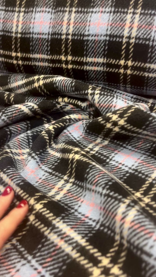 Mēteļu audums-zils rūtains 410 g/m²