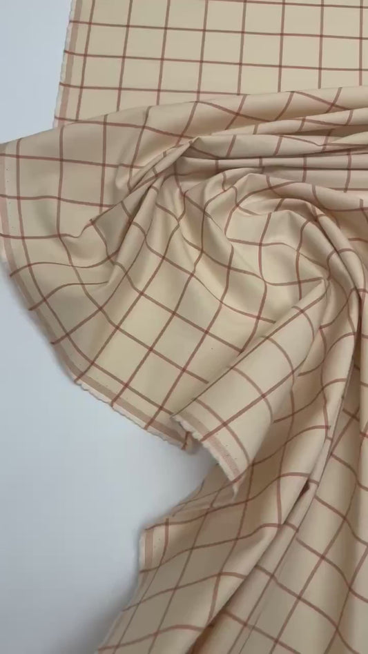 Itālijas kokvilnas audums rūtainā rakstā brūni–bēšs | 125 g/m², 149 cm