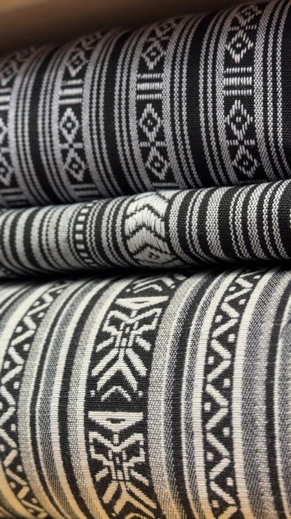 Ethnic pattern fabric - black and white abstract pattern 315 g/m²