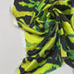 100% Silk satin - pattern on green background 80 g/m²
