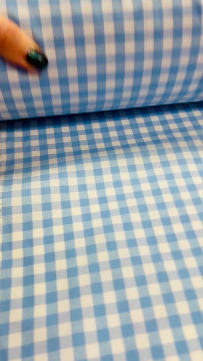 Tissu mi-coton à carreaux bleu 90 g/m²