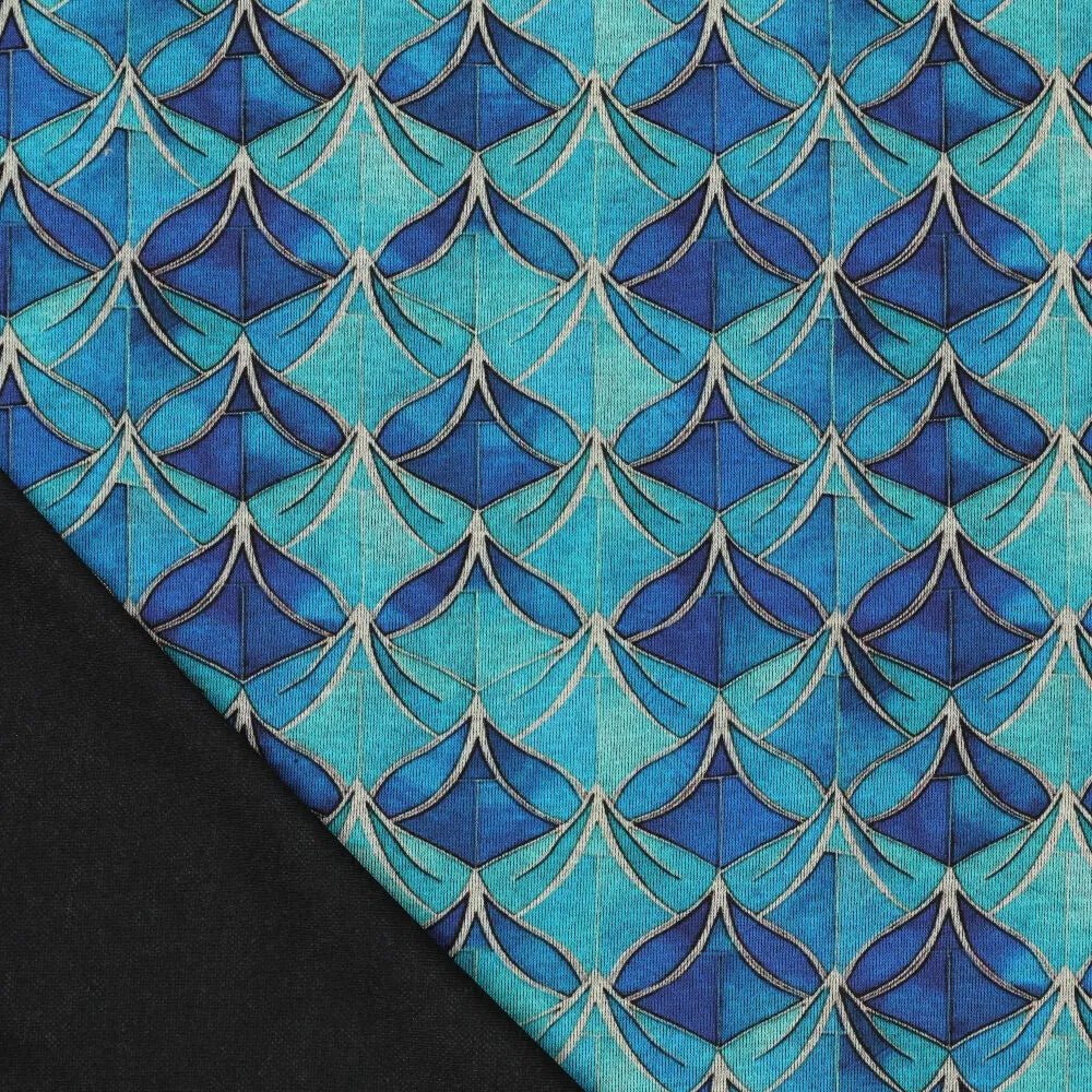 Attēls ar Punto di Roma trikotāžas audums - zils abstraksts raksts 240 g/m² – pieejams Šarlotes audumi