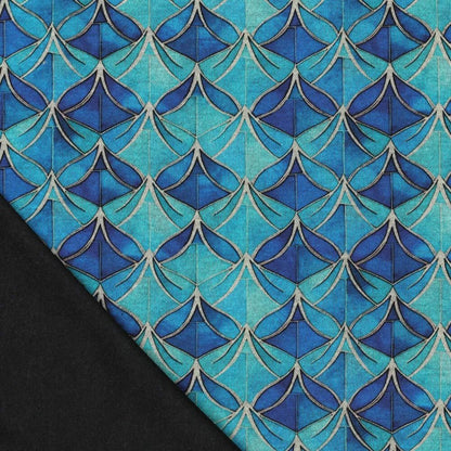 Image of Punto di Roma knit fabric - blue abstract pattern 240 g/m² – available at Charlotte Fabrics
