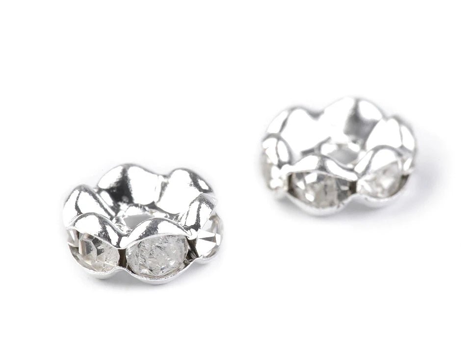 Image of 8 mm crystal rondelles, silver-colored – spacer beads – available online at Charlotte's Fabrics