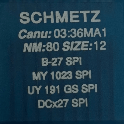 Image avec aiguilles SCHMETZ DCx27 (B - 27) SPI pour surjeteuse industrielle pour tissus épais et fins - 10 pièces – disponible chez Šarlotes audumi