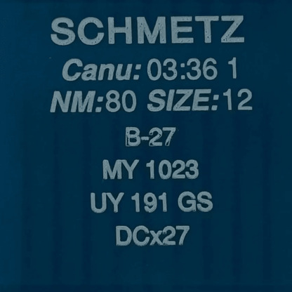 Image des aiguilles universelles SCHMETZ DCx27 (B - 27) pour surjeteuse industrielle, 10 pièces – disponible chez Šarlotes audumi