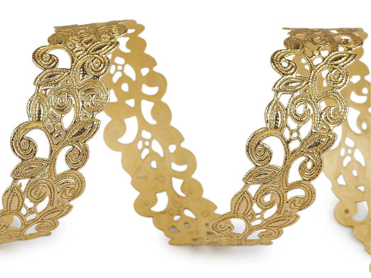 Attēls ar Satīna mežģīņu lente (laser - cut) | 22 mm|zelta – pieejams Šarlotes audumi