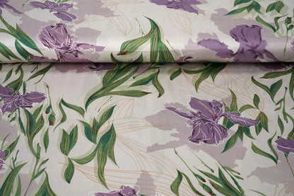 Satin à l'élasthanne - orchidées lilas 80 g/m²