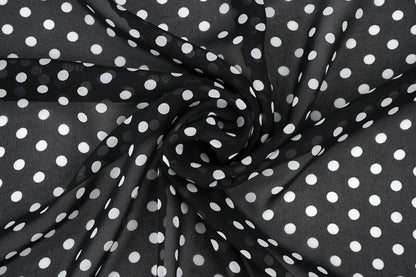 Chiffon à petits pois blancs sur fond noir | 150 cm | 65 g/m²