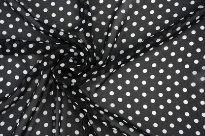 Chiffon - petits pois blancs sur fond noir | 150 cm | 65 g/m²