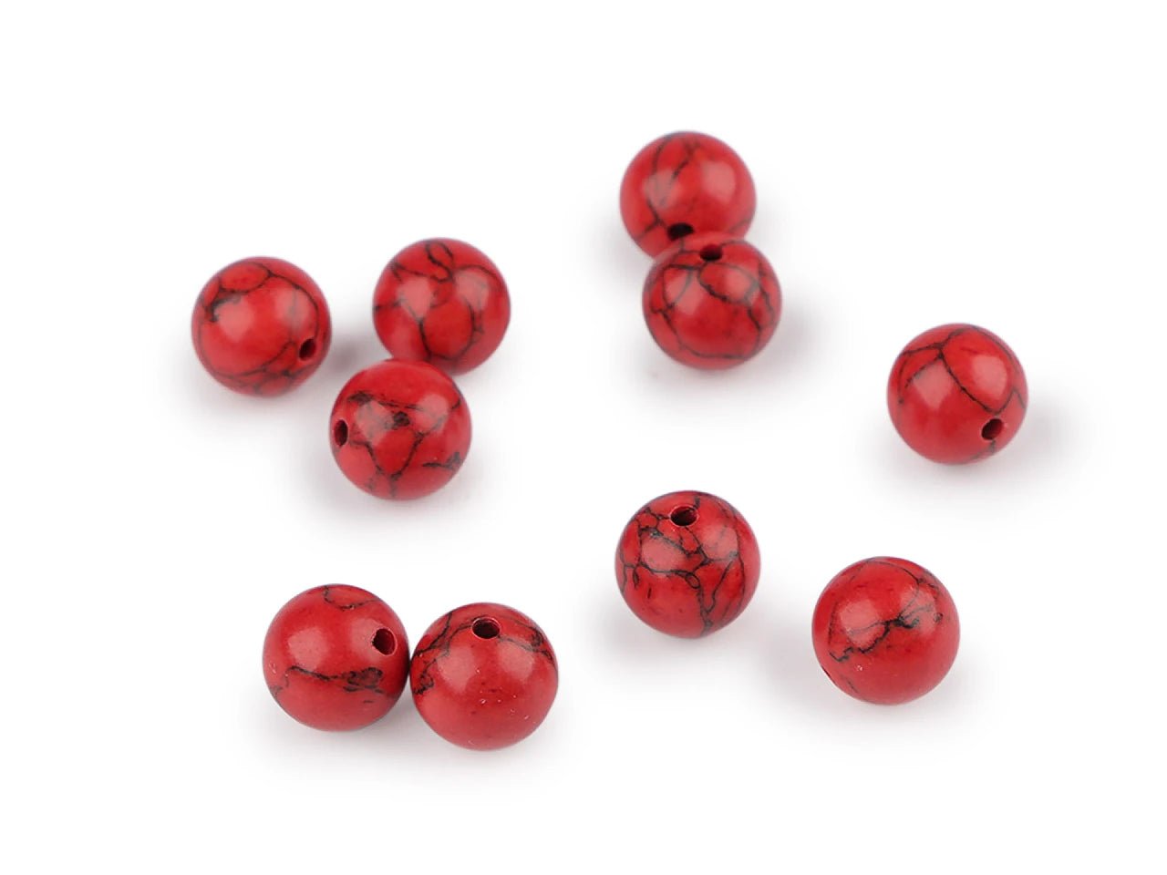 Attēls ar Sintētiskais tirkīzs – sarkanas minerālu pērlītes Ø10 mm 10 gab – pieejams Šarlotes audumi