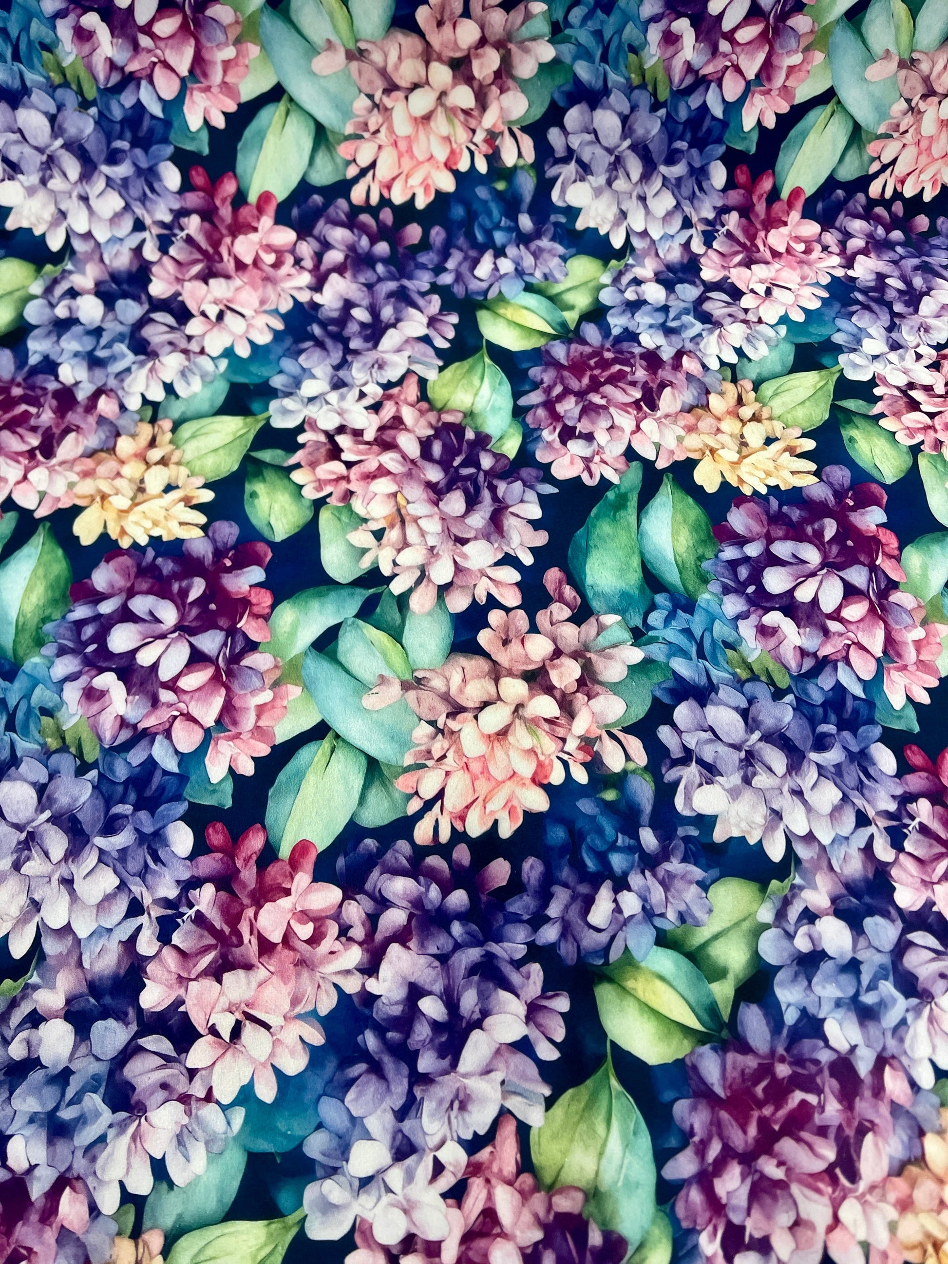 Image of Softshell fabric - hydrangeas 300 g/m² – available at Šarlotes audumi