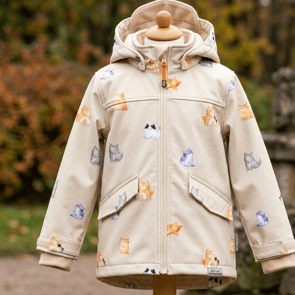 Image de tissu softshell - chats 310 g/m² – disponible chez Šarlotes audumi