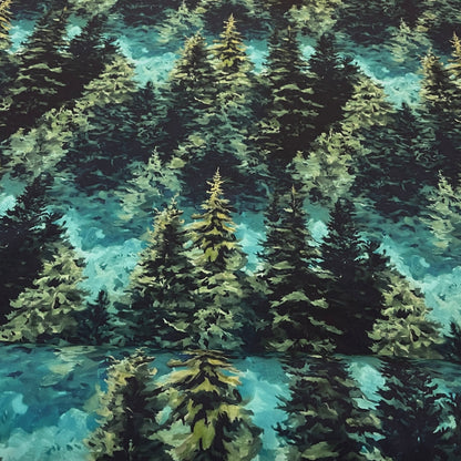 Image du tissu softshell - Forêt sempervirente 300 g/m² – disponible chez Šarlotes audumi