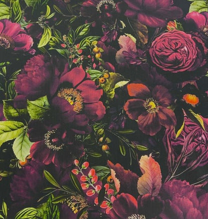 Softshell Fabric - Pink Flowers on Dark Background – available online at Charlotte's Fabric