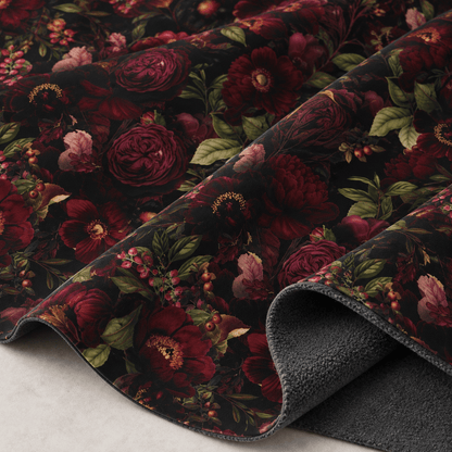 Softshell Fabric - Pink Flowers on Dark Background – available online at Charlotte's Fabric