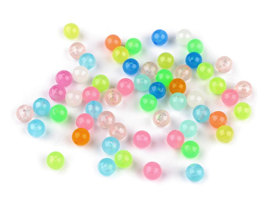 Spīd tumsā plastmasas pērlītes Ø8 mm 20 g (dažādas krāsas, mix)