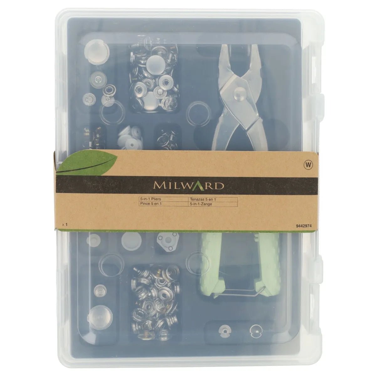 Image de la pince à pressions 5-en-1 avec kit d’accessoires Milward – disponible chez Šarlotes audumi