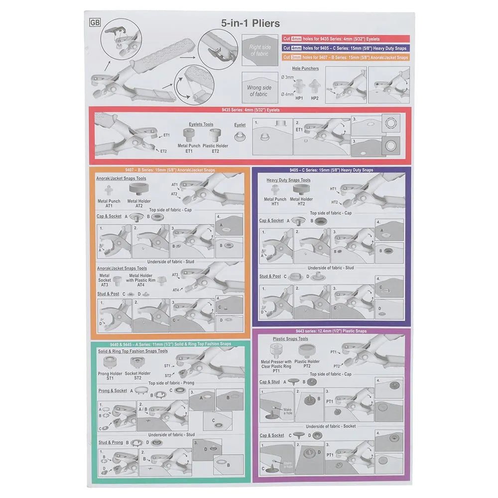 Pince à boutons-pression 5-en-1 avec kit d’accessoires Milward – disponible chez Šarlotes audumi