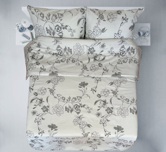 100% Kokvilnas audums-pelēki ziedi uz pelēcīga fona 220cm 146 g/m²