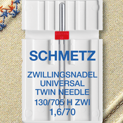 Attēls ar Šujmašīnu adata dubultā universālā SCHMETZ UNIVERSAL TWIN ZWI - Nr.1,6/70 (1gab.) – pieejams Šarlotes audumi