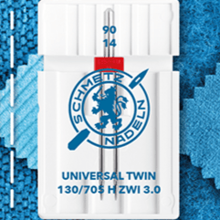 Image of a double universal sewing machine needle SCHMETZ UNIVERSAL TWIN ZWI - No. 3/90 (1 pc.) – available at Šarlotes audumi