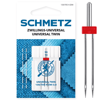 Image of a sewing machine needle, double universal SCHMETZ UNIVERSAL TWIN ZWI - No. 3/90 (1 pc.) – available at Šarlotes audumi