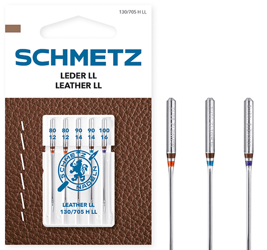 Šujmašīnu adatas ādai SCHMETZ LEATHER - Nr.80/90/100 (5gab.)