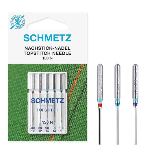 Šujmašīnu adatas dekoratīvajām šuvēm SCHMETZ TOPSTITCH NEEDLES - Nr.80/90/100 (5gab.)