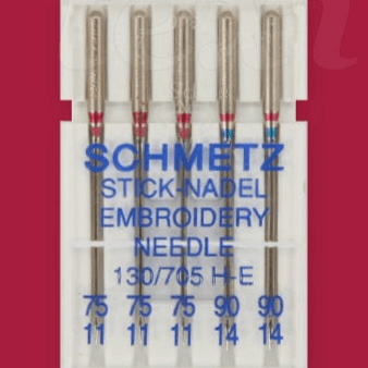 Šujmašīnu adatas dekoratīvām šuvēm un izšuvumiem SCHMETZ EMBROIDERY NEEDLES - Nr.75/90 (5gab.)