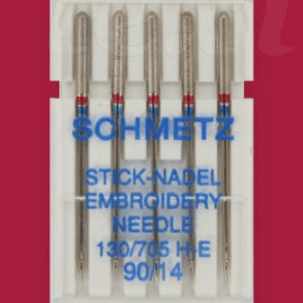 Šujmašīnu adatas dekoratīvām šuvēm un izšuvumiem SCHMETZ EMBROIDERY NEEDLES - Nr.90 (5gab.)