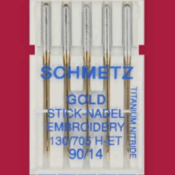 Šujmašīnu adatas izšūšanai SCHMETZ EMBROIDERY GOLD NEEDLES - Nr.90 (5gab.)