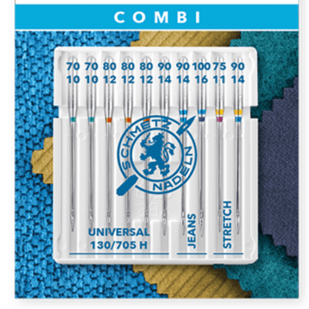 Attēls ar Šujmašīnu adatu komplekts SCHMETZ CREATIVE 10 JEANS/UNIVERSAL/STRETCH (10gab.) – pieejams Šarlotes audumi