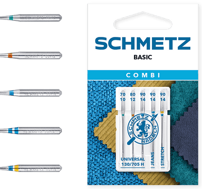 Image avec kit d’aiguilles pour machine à coudre SCHMETZ CREATIVE 5 UNIVERSAL/JEANS/STRETCH (5 pces) – disponible chez Šarlotes audumi