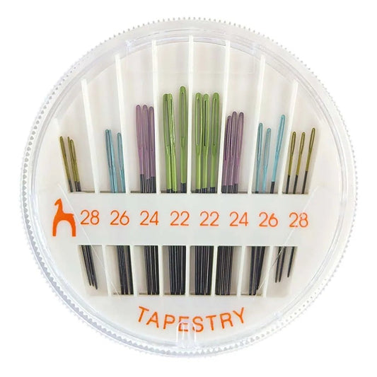 Attēls ar Šūšanas adatas, Pony Black Tapestry Needles — krāsainas actiņas, izm. 22–28 – pieejams Šarlotes audumi