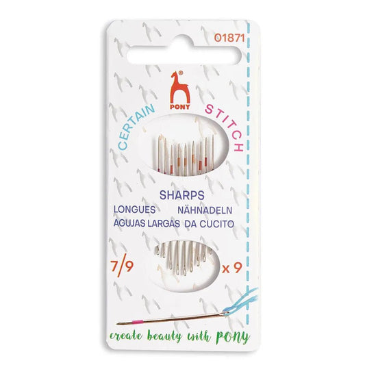 Attēls ar Šūšanas adatas Sharps Nr. 7–8–9 (9 gab.) Pony – pieejams Šarlotes audumi