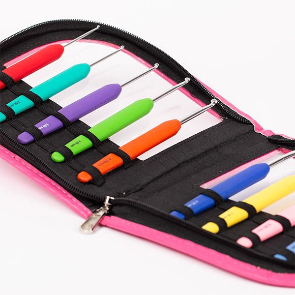 Attēls ar Tamboradatu komplekts DROPS ar ergonomiskiem rokturiem – 9 izmēri + futrālis – pieejams Šarlotes audumi