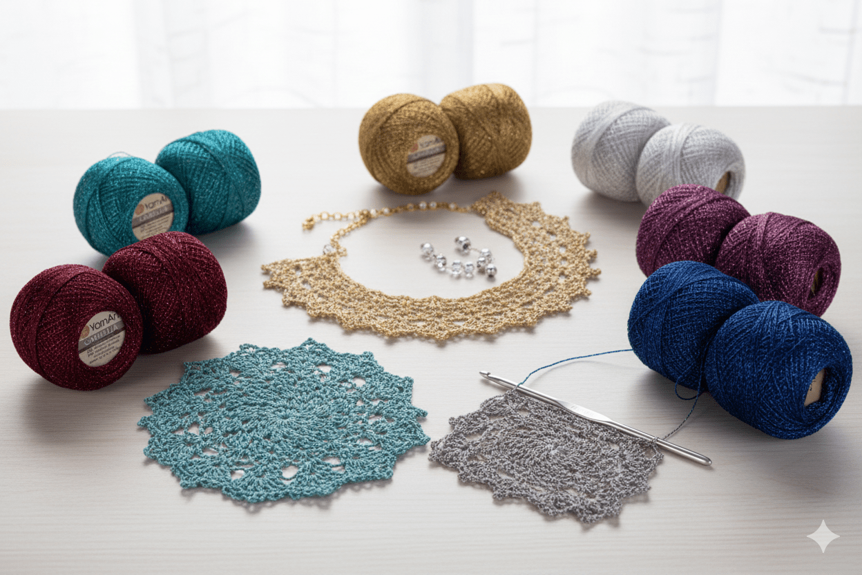 Attēls ar Tambordiegi YarnArt Camellia ar spīduma pavedieniem - 20g / 192m – pieejams Šarlotes audumi