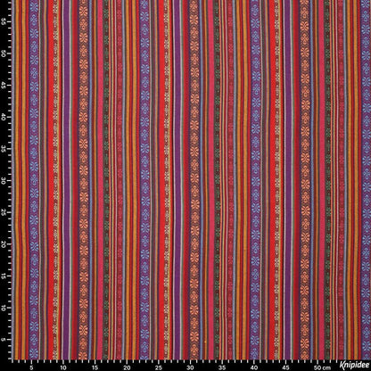 Tissu à motif folklorique - tons rouges et bleus 200 g/m²