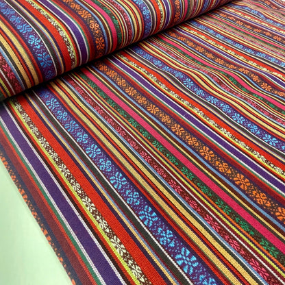 Tissu à motif traditionnel, tons rouges et bleus 200 g/m²