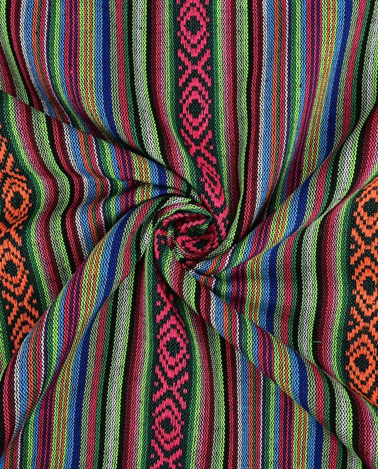 Attēls ar Tautiska raksta audums - zaļš, fuksija un oranžs 200 g/m² – pieejams Šarlotes audumi