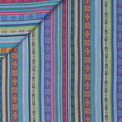 Tissu à motif ethnique - bleu avec du vert 200 g/m²