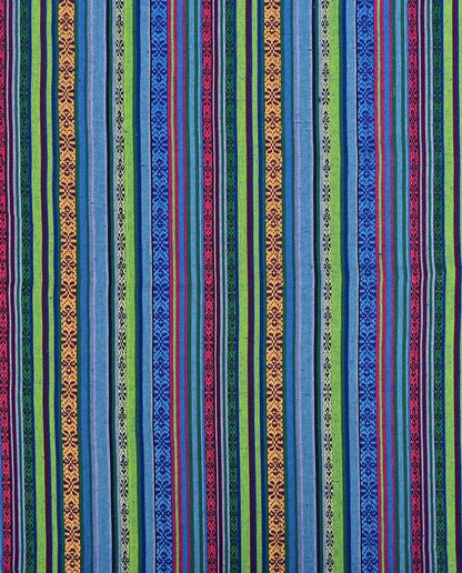 Tissu à motif folklorique bleu et vert 200 g/m²