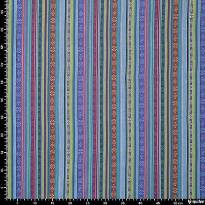 Tissu à motif folklorique - bleu et vert 200 g/m²
